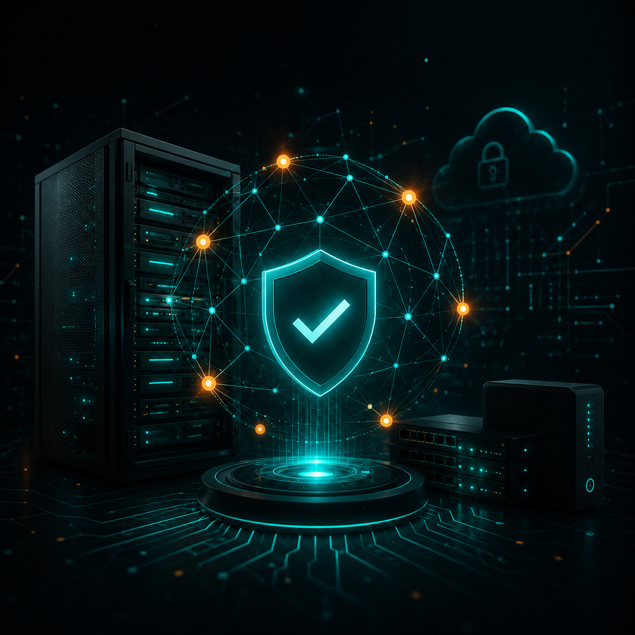 Concepto de ciberseguridad, servidores y protección de red